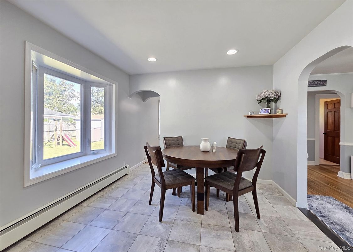 Dining room, Interior, Recessed Lighting, Wood Texture Flooring