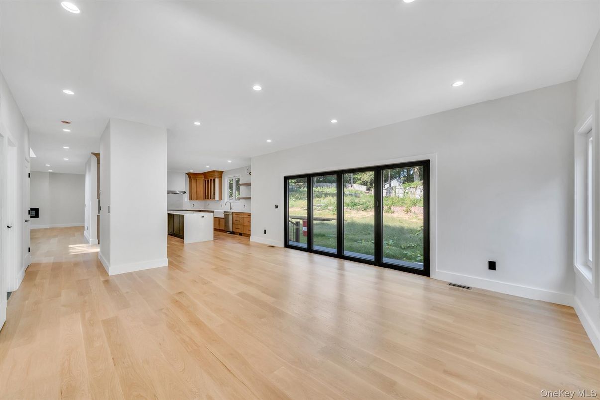 Empty room, Interior, Kitchen, Recessed Lighting, Wood Texture Flooring