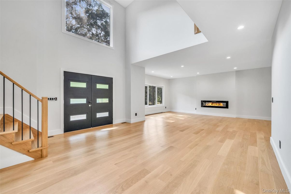 Fireplace, Interior, Recessed Lighting, Wood Texture Flooring