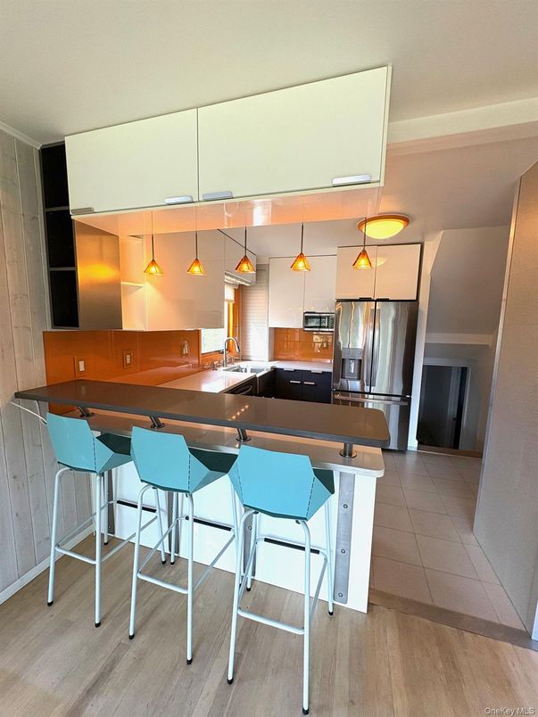 Interior, Kitchen, Pendant Lights, Stainless Steel Appliances, Wood Texture Flooring