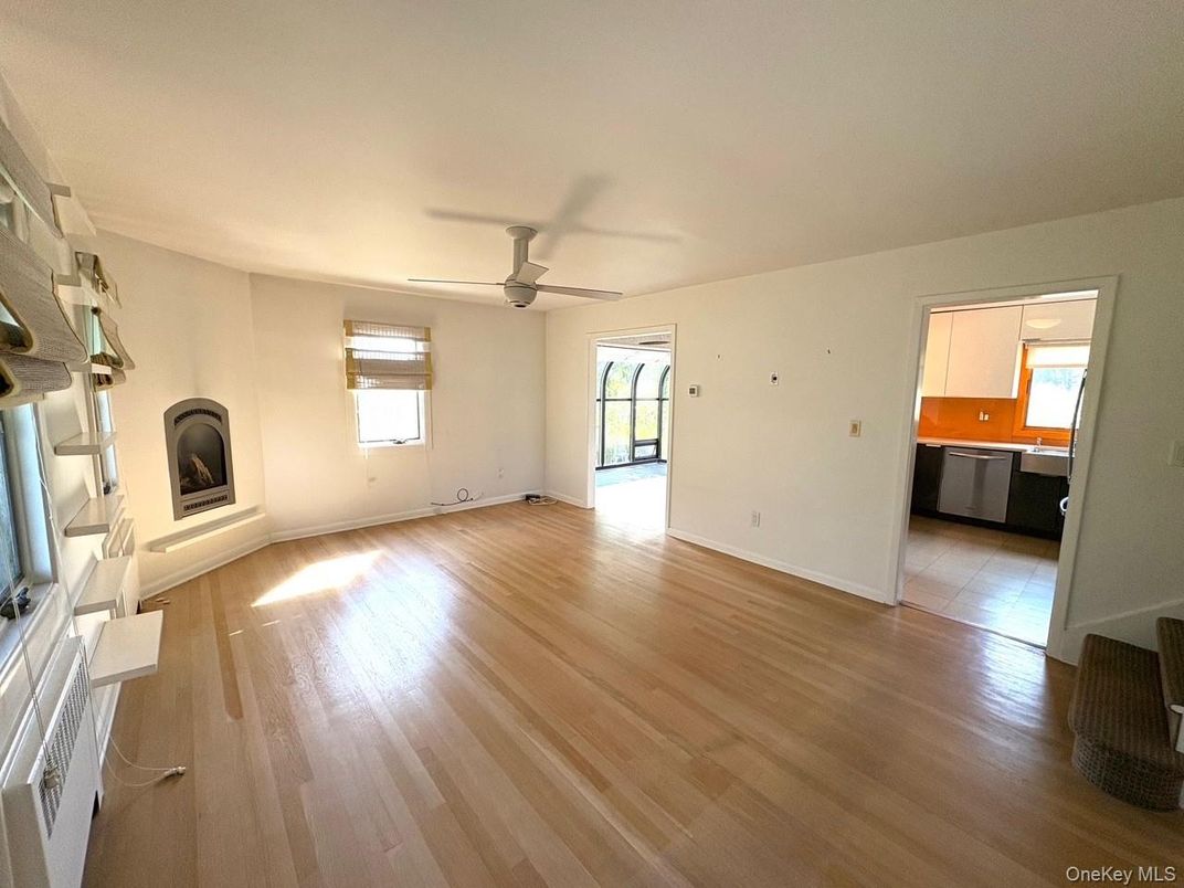 Empty room, Fireplace, Interior, Kitchen, Wood Texture Flooring