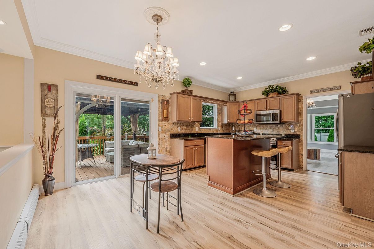 Chandelier, Interior, Kitchen, Recessed Lighting, Wood Texture Flooring