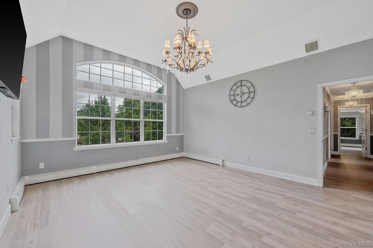 Chandelier, Empty room, Interior, Wood Texture Flooring