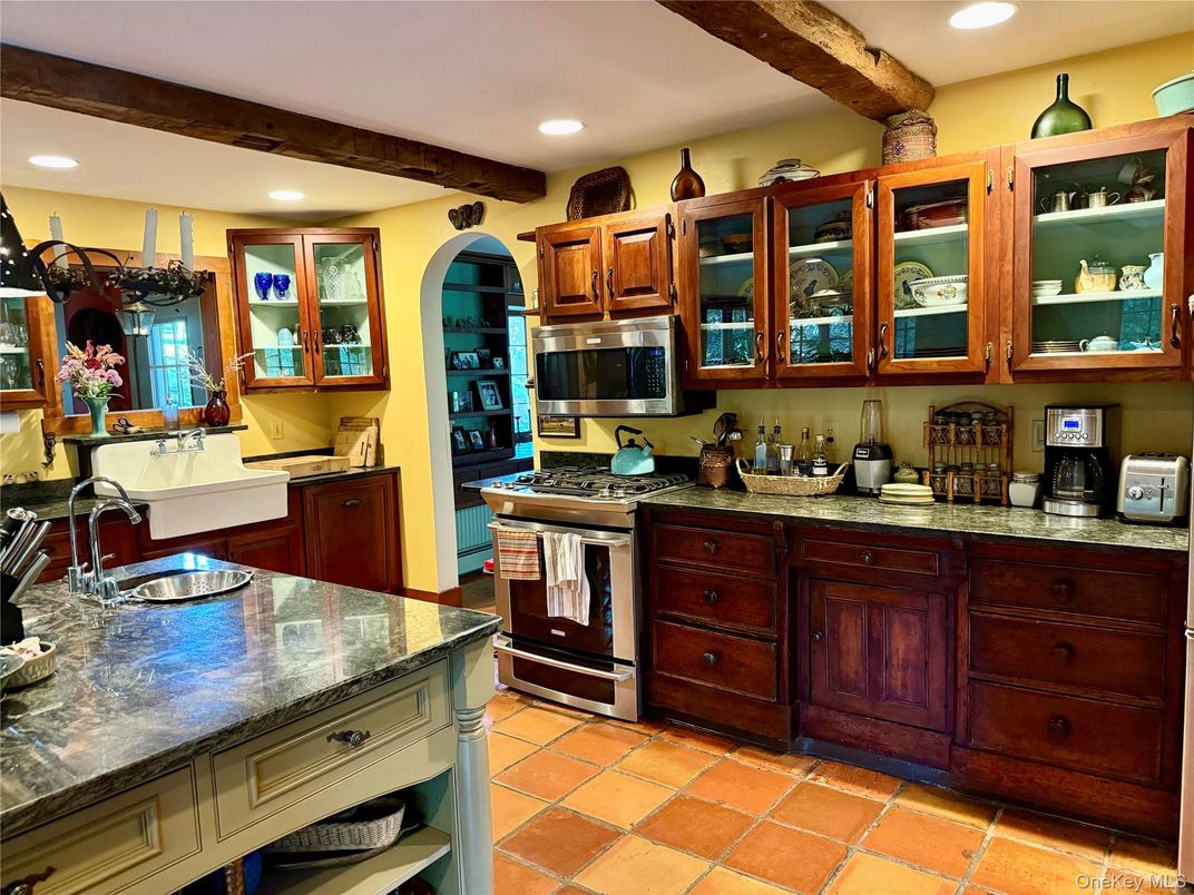 Interior, Kitchen, Recessed Lighting, Stainless Steel Appliances, Wooden Beams