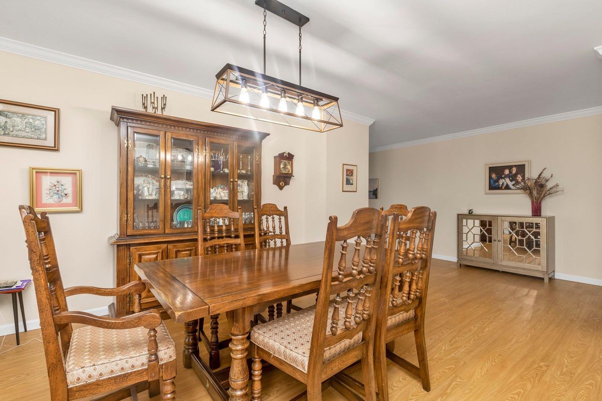 Dining room, Interior, Pendant Lights, Wood Texture Flooring