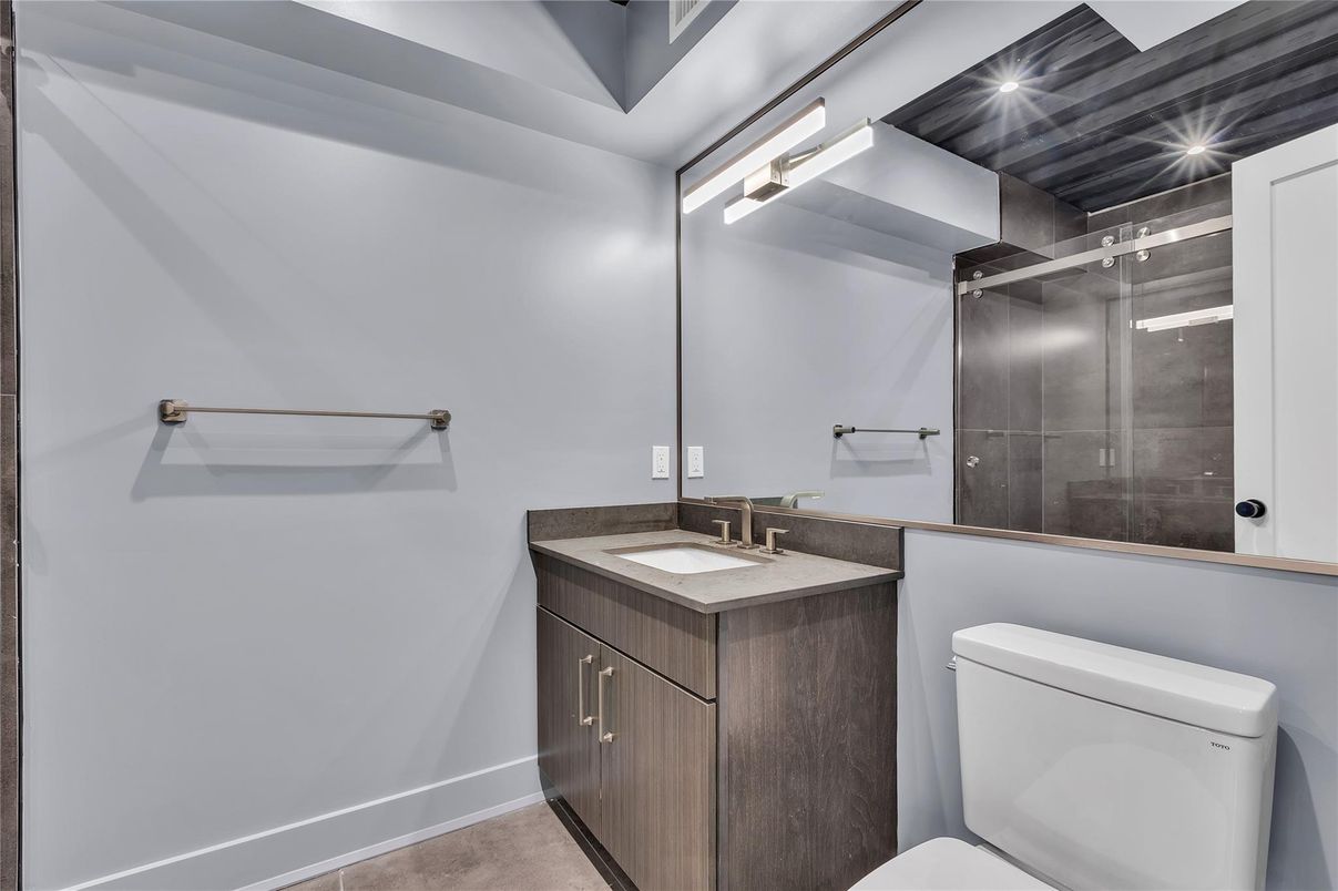 Bathroom, Glass Shower, Interior, Recessed Lighting