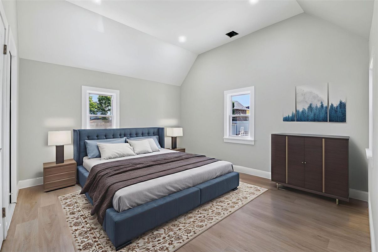 Bedroom, Interior, Recessed Lighting, Wood Texture Flooring