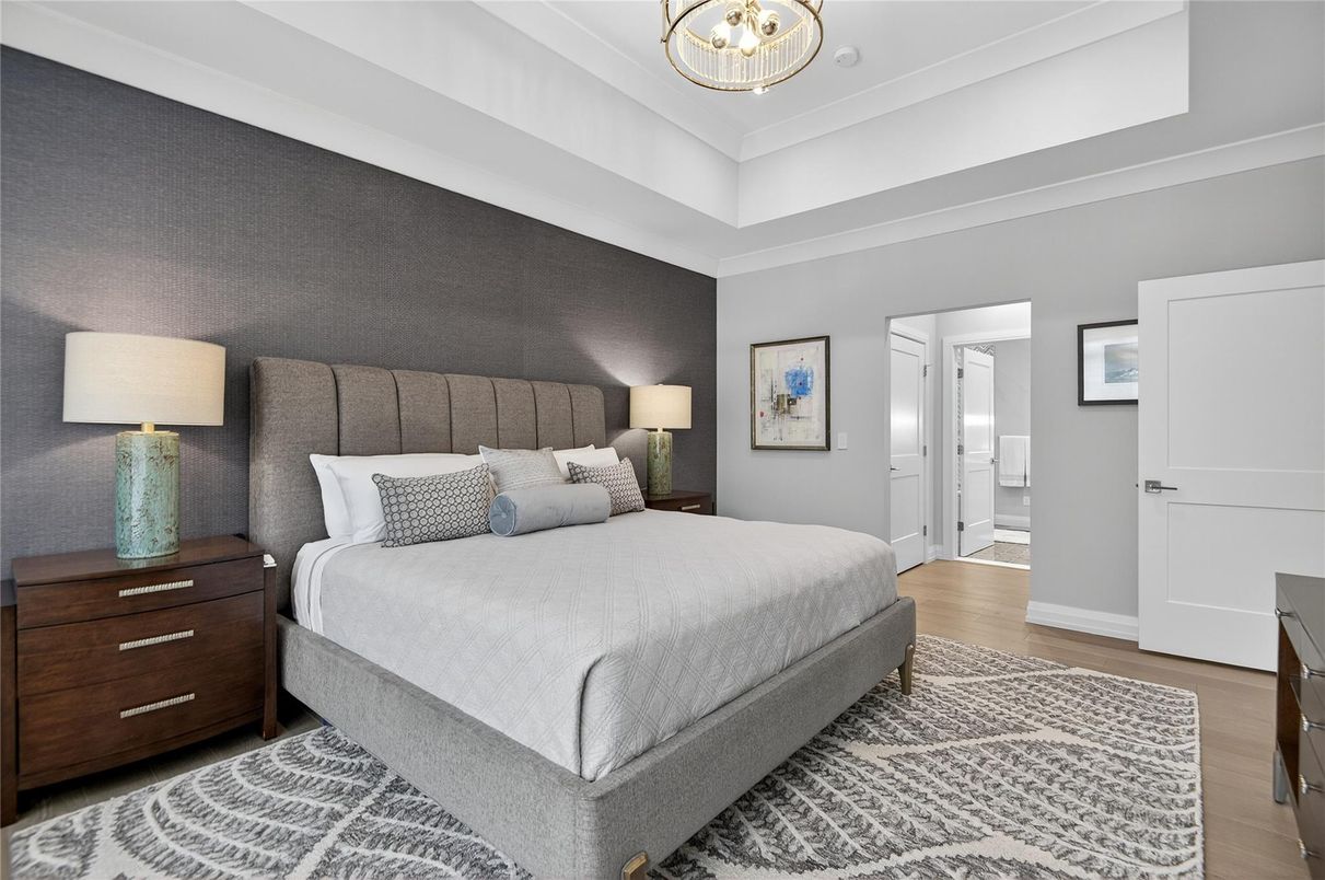 Bedroom, Interior, Pendant Lights, Wood Texture Flooring