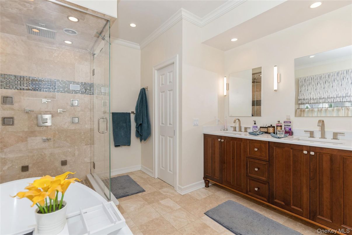 Bathroom, Dual Sink Vanities, Glass Shower, Interior, Recessed Lighting