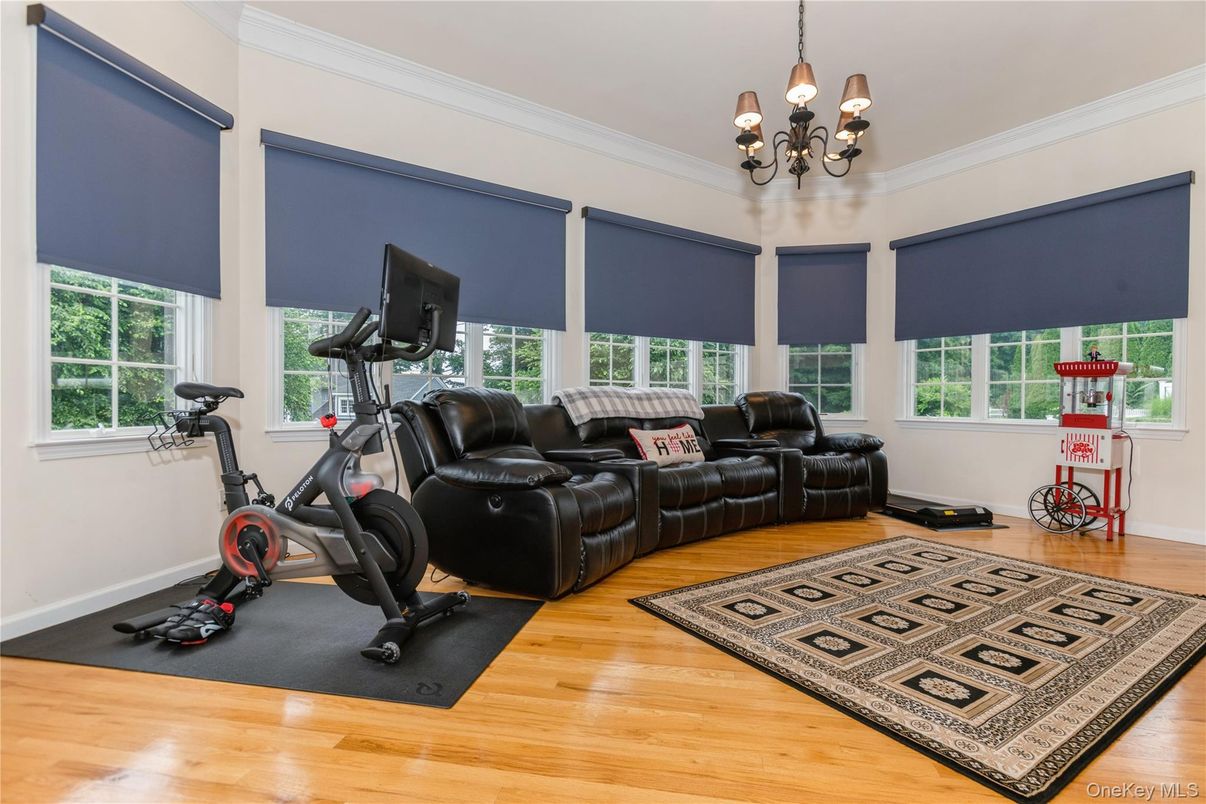 Chandelier, Fitness Equipment, Interior, Wood Texture Flooring
