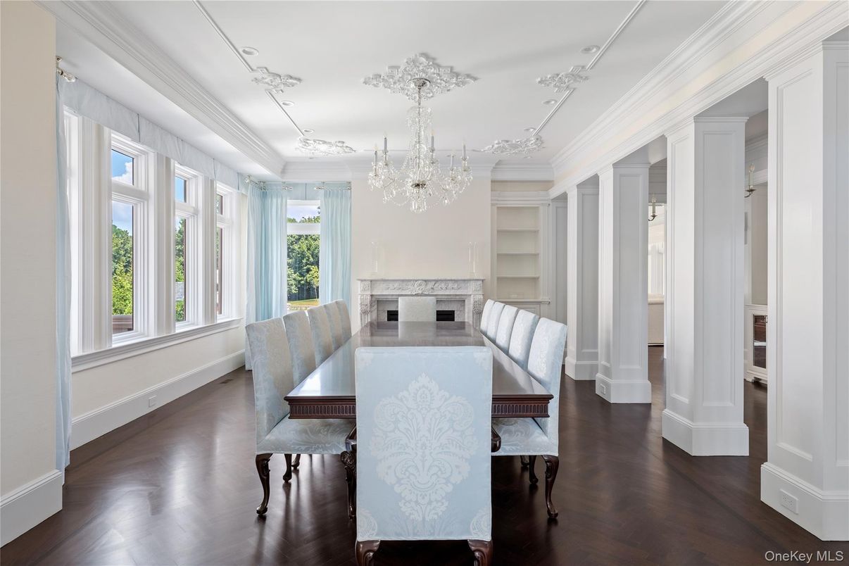 Chandelier, Dining room, Interior, Wood Texture Flooring