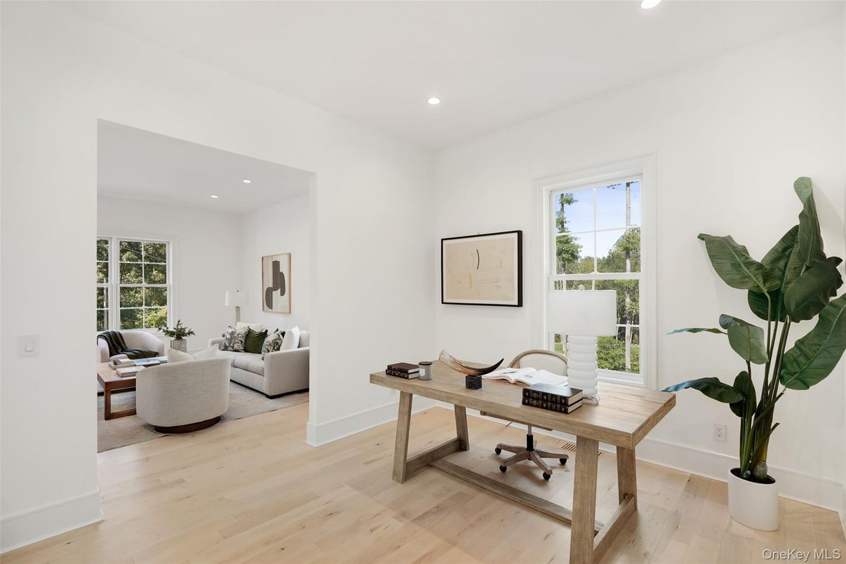 Home Office, Interior, Living room, Recessed Lighting, Wood Texture Flooring