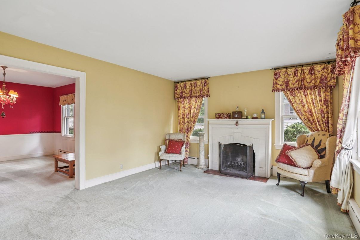 Chandelier, Empty room, Fireplace, Interior