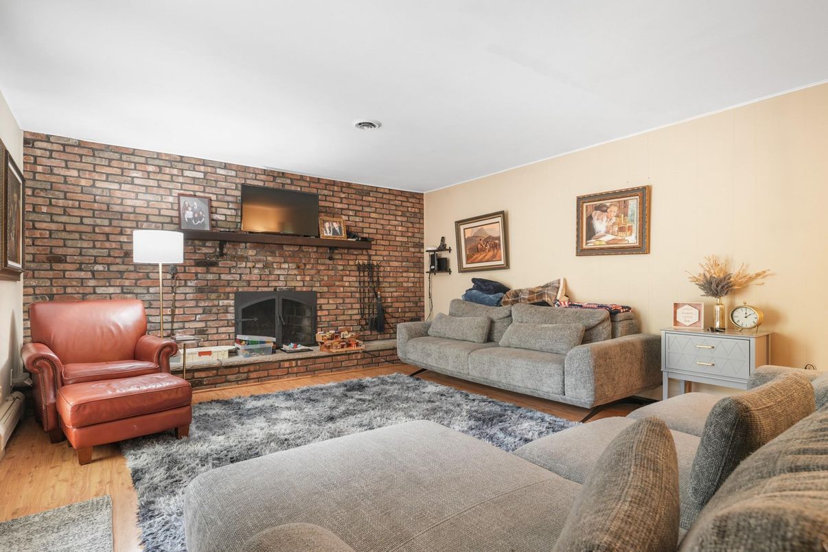 Fireplace, Interior, Living room, Stone Walls, Wood Texture Flooring