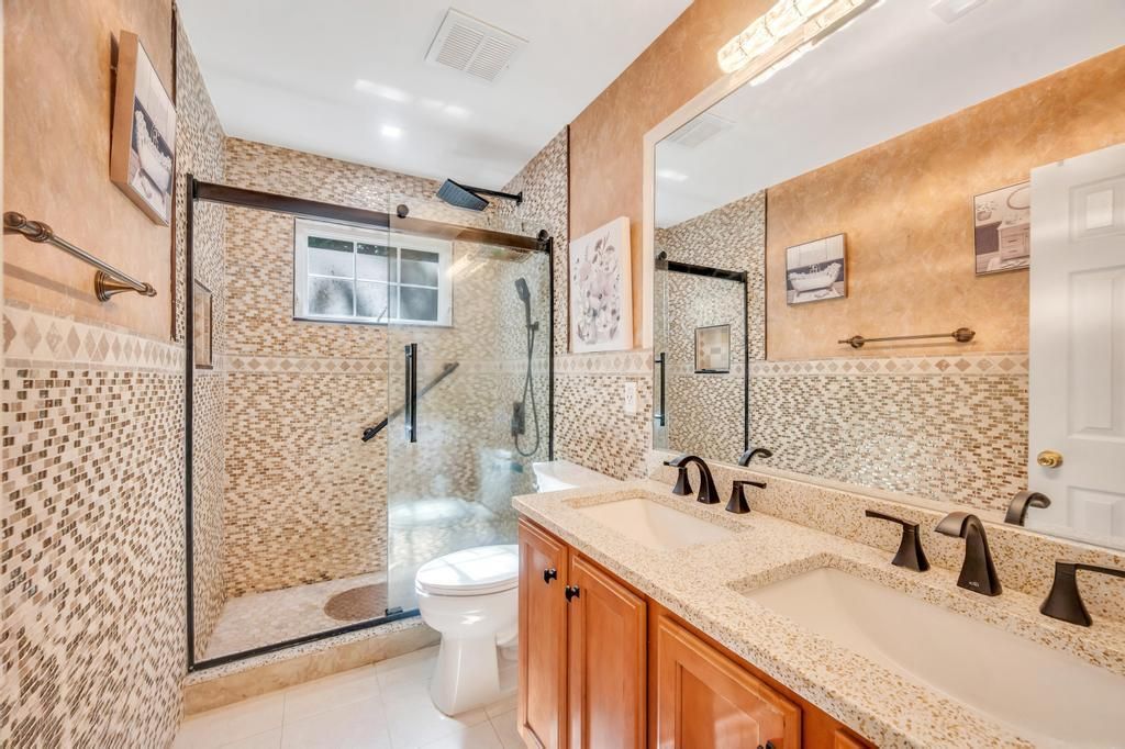 Bathroom, Dual Sink Vanities, Glass Shower, Interior, Recessed Lighting
