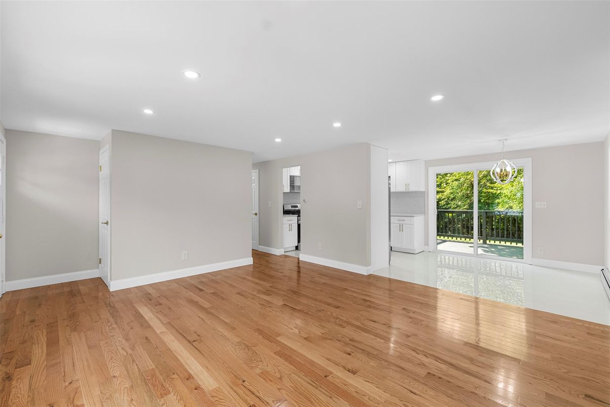 Empty room, Interior, Kitchen, Recessed Lighting, Wood Texture Flooring