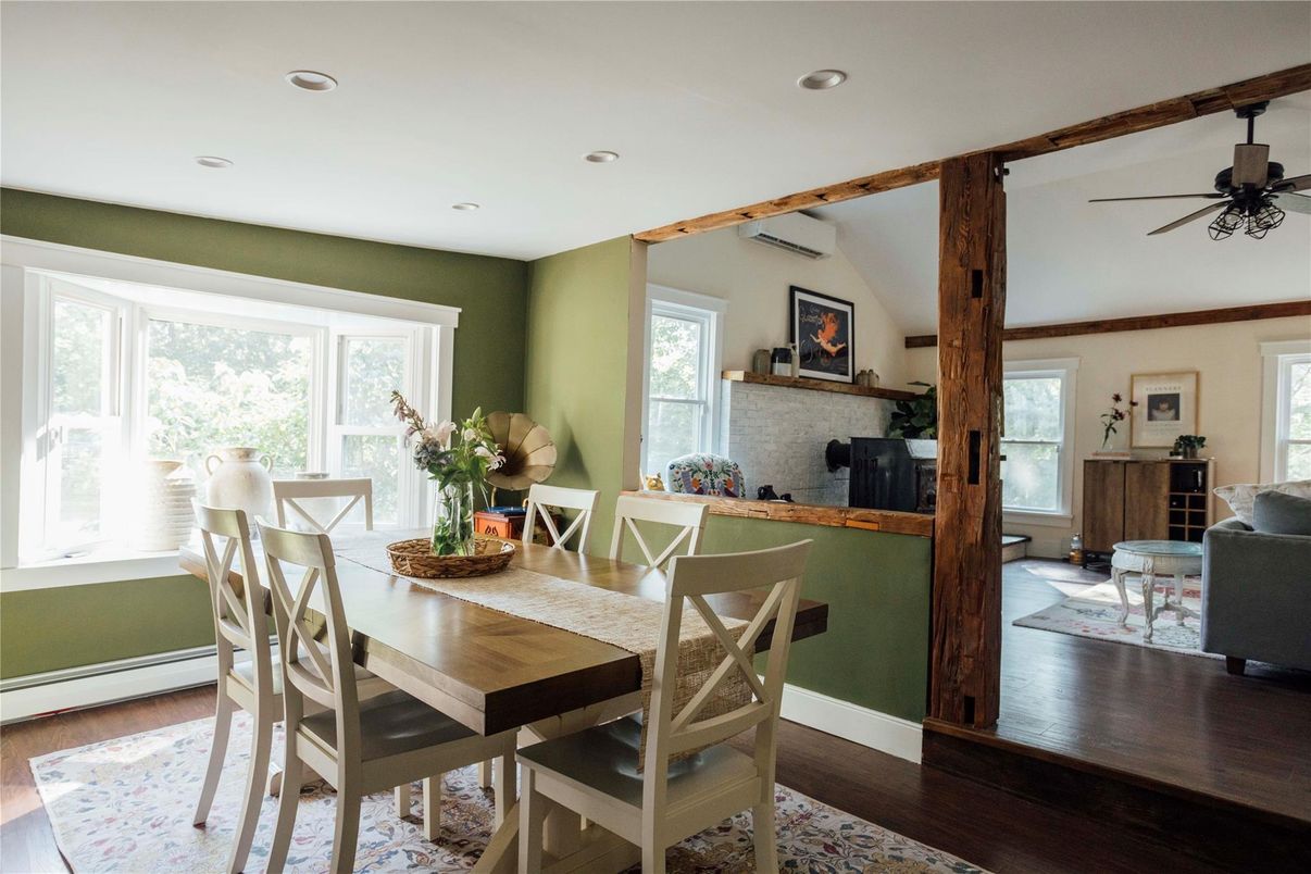 Dining room, Interior, Recessed Lighting, Wood Texture Flooring