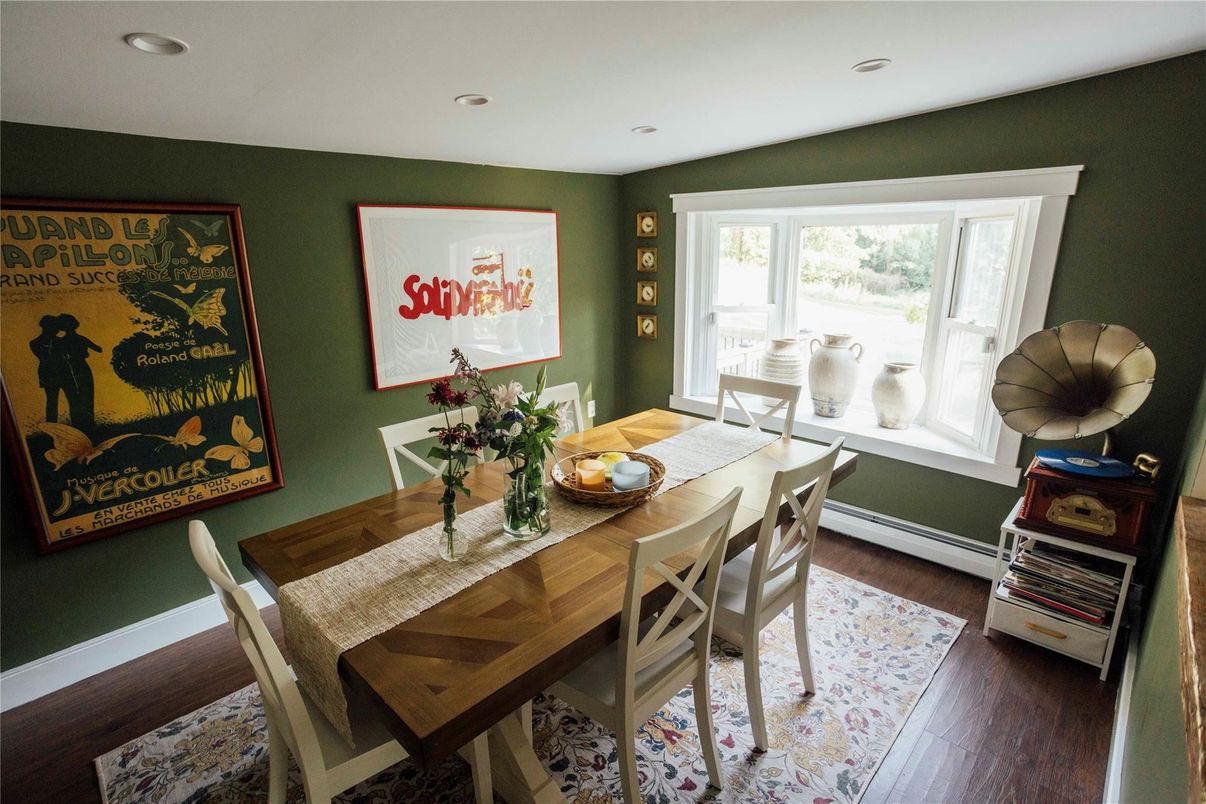Dining room, Interior, Recessed Lighting, Wood Texture Flooring