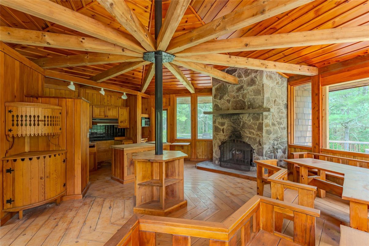 Fireplace, Interior, Kitchen, Stone Walls, Wooden Beams, Wooden Ceilings, Wood Texture Flooring, Wooden Walls