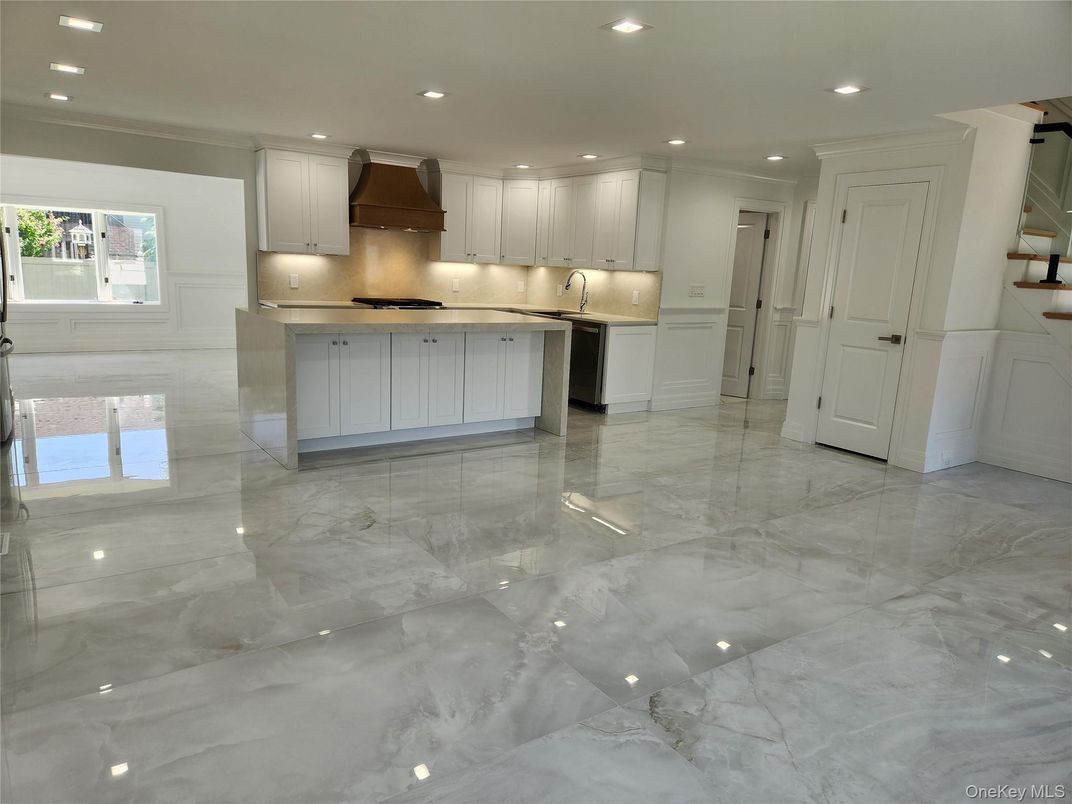 Interior, Kitchen, Marble, Recessed Lighting, Stainless Steel Appliances