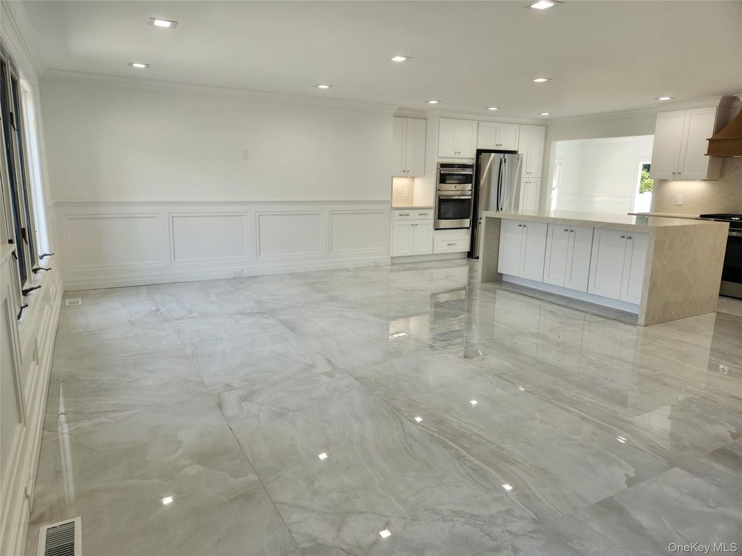 Interior, Kitchen, Marble, Recessed Lighting, Stainless Steel Appliances