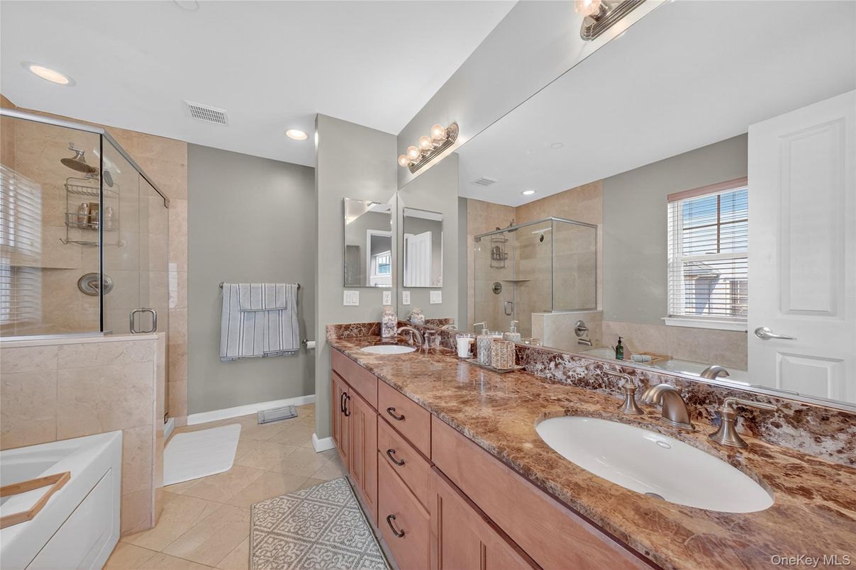 Bathroom, Dual Sink Vanities, Glass Shower, Interior, Recessed Lighting