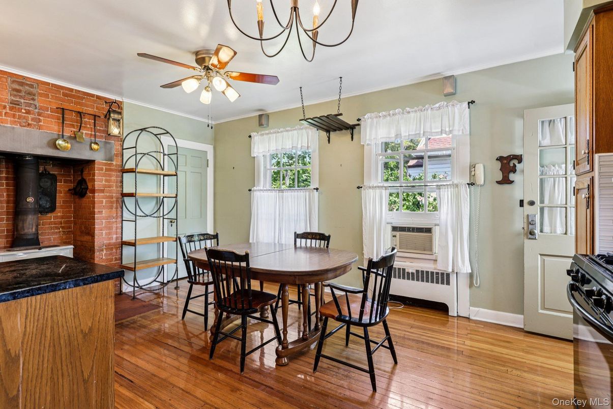 Dining room, Interior, Stone Walls, Wood Texture Flooring