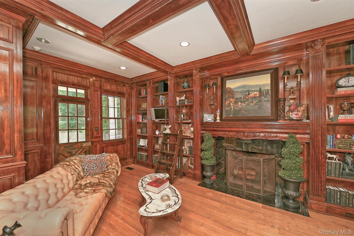 Fireplace, Interior, Recessed Lighting, Wooden Beams, Wood Texture Flooring, Wooden Walls