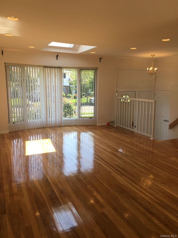 Chandelier, Empty room, Interior, Recessed Lighting, Wood Texture Flooring