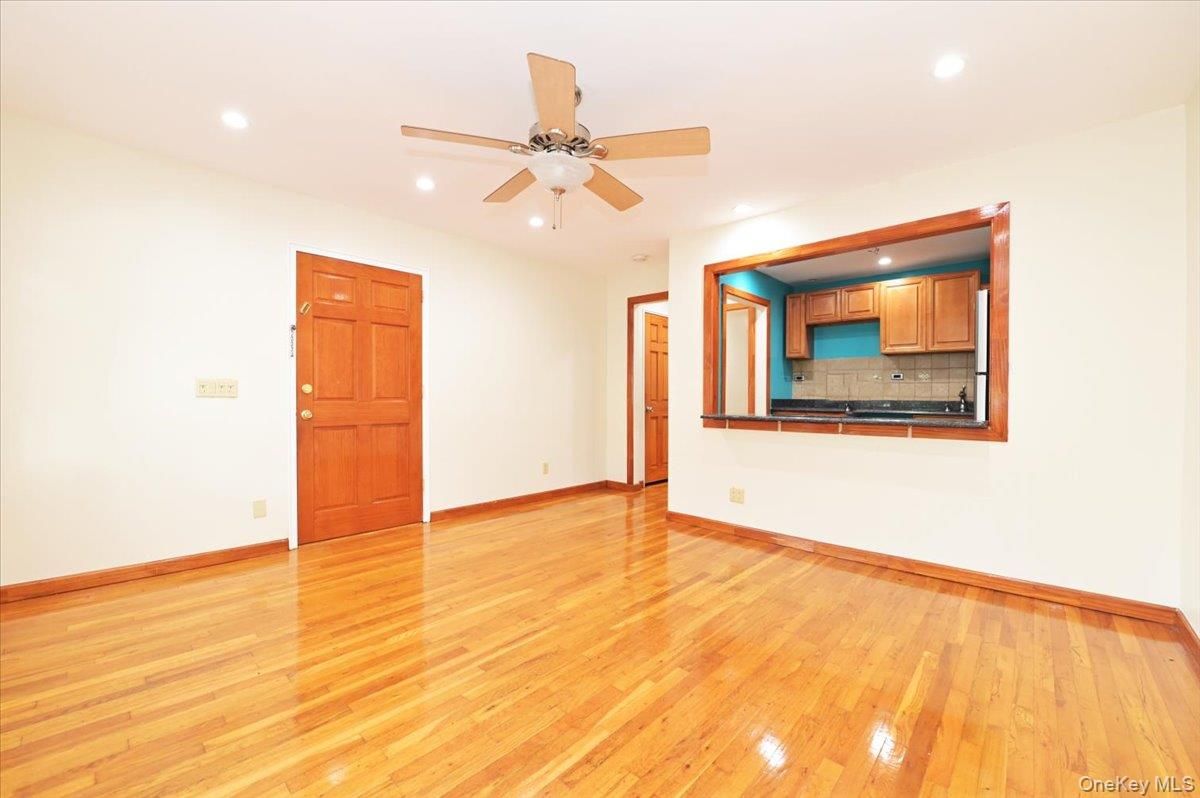 Empty room, Interior, Kitchen, Recessed Lighting, Wood Texture Flooring