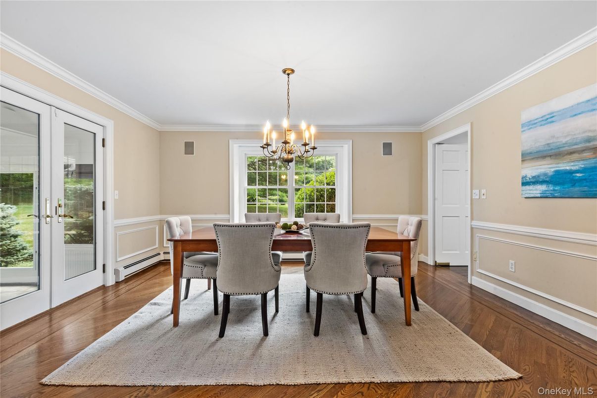 Chandelier, Dining room, Interior, Pendant Lights, Wood Texture Flooring
