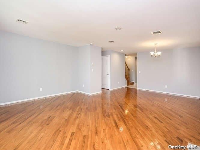 Chandelier, Empty room, Interior, Recessed Lighting, Wood Texture Flooring