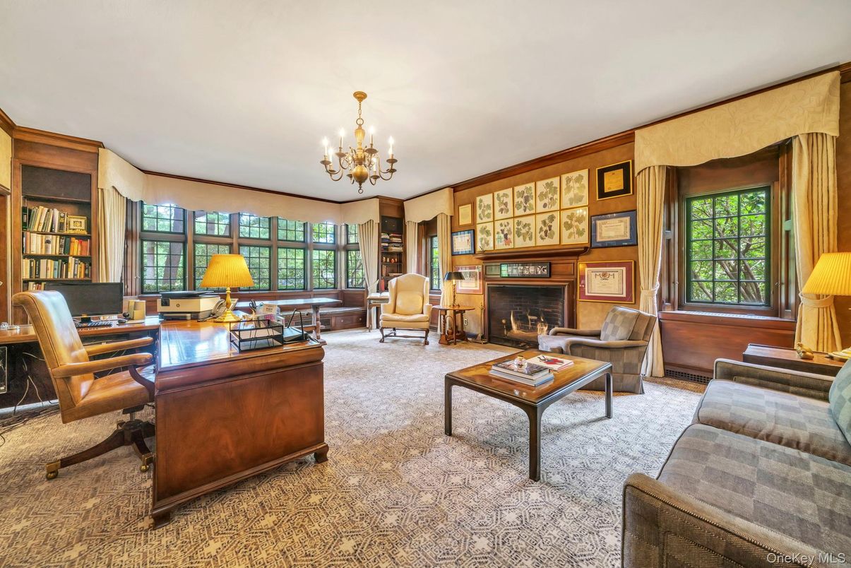 Chandelier, Fireplace, Home Office, Interior, Living room