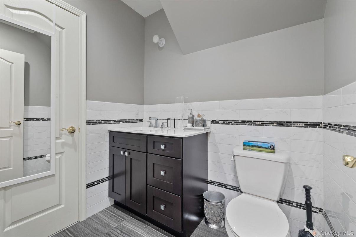 Bathroom, Interior, Marble Walls, Wood Texture Flooring