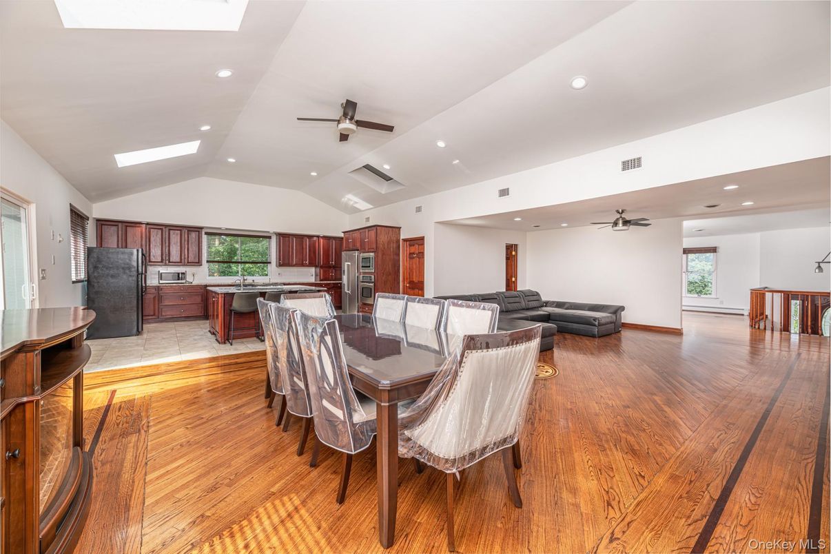 Dining room, Interior, Kitchen, Living room, Recessed Lighting, Wood Texture Flooring
