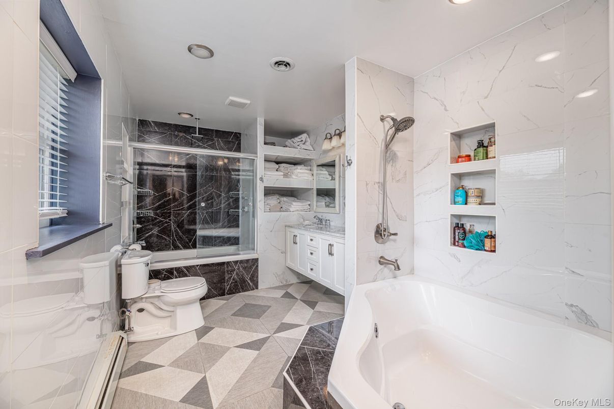 Bathroom, Interior, Marble Walls, Recessed Lighting