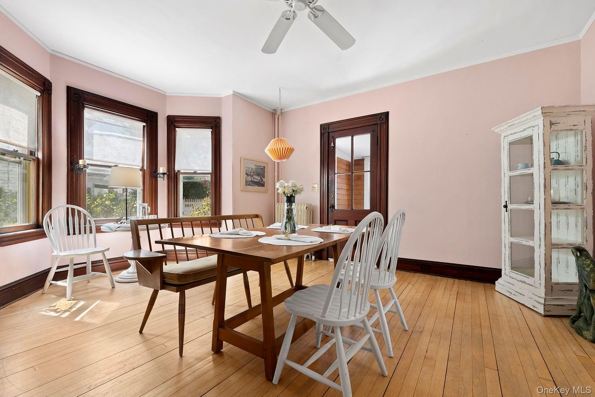 Dining room, Interior, Pendant Lights, Wood Texture Flooring