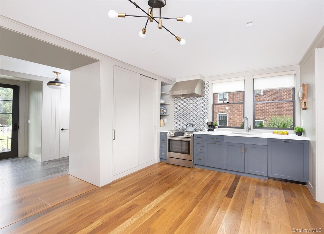 Interior, Kitchen, Pendant Lights, Stainless Steel Appliances, Wood Texture Flooring