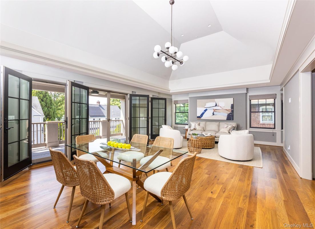 Dining room, Interior, Living room, Pendant Lights, Wood Texture Flooring
