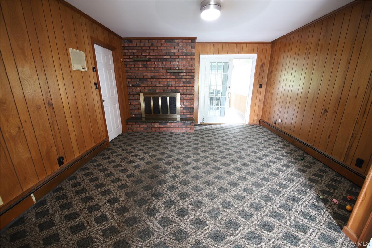 Empty room, Fireplace, Interior, Stone Walls, Wooden Walls