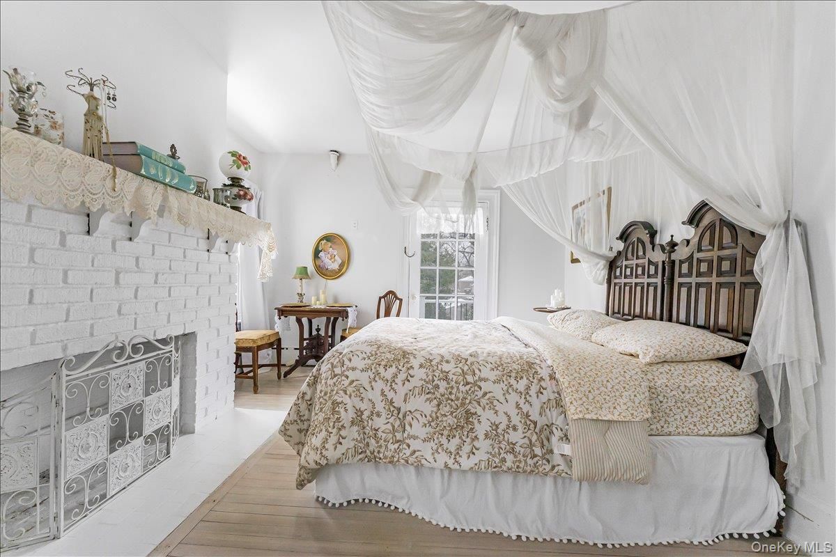 Bedroom, Fireplace, Interior, Wood Texture Flooring