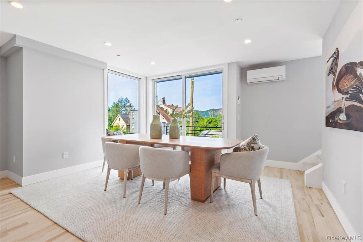 Dining room, Interior, Recessed Lighting, Wood Texture Flooring