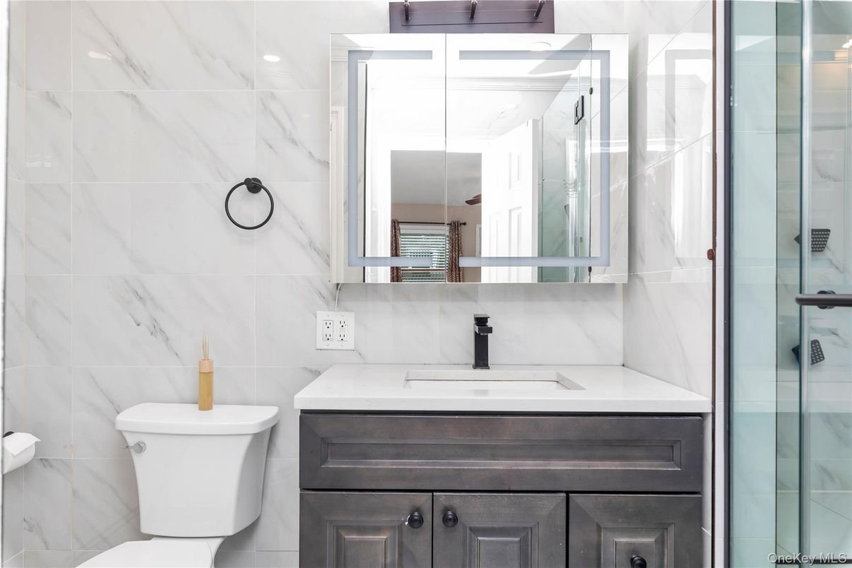 Bathroom, Glass Shower, Interior, Marble Walls