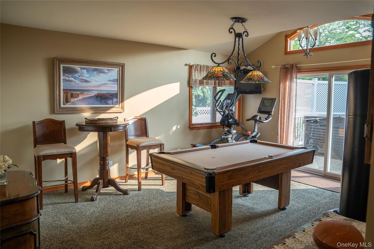 Billiard Table, Fitness Equipment, Game Room, Interior, Pendant Lights
