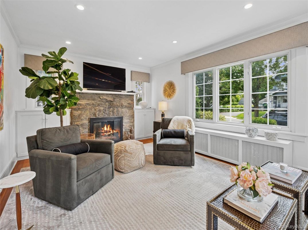 Fireplace, Interior, Living room, Recessed Lighting, Stone Walls