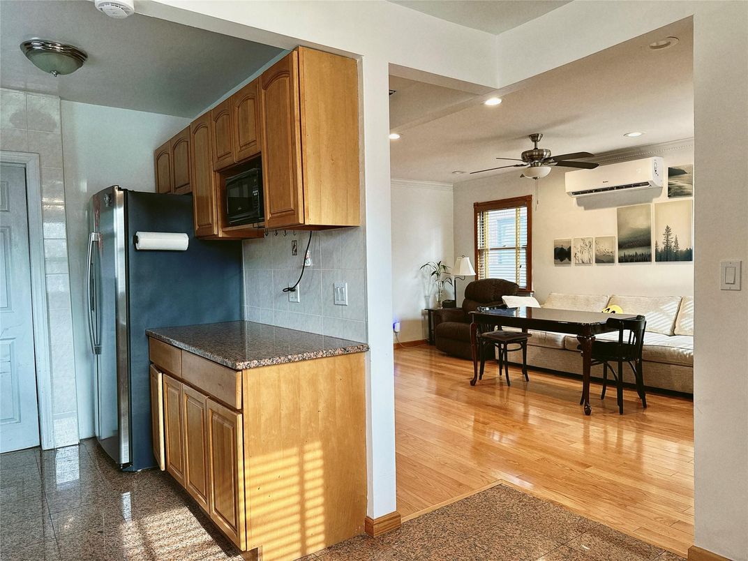 Dining room, Interior, Kitchen, Living room, Recessed Lighting, Wood Texture Flooring