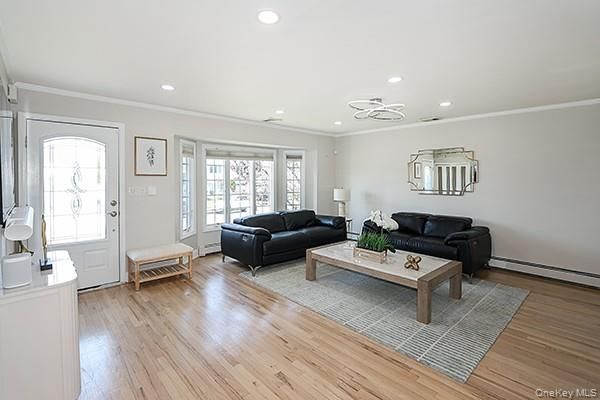 Interior, Living room, Pendant Lights, Recessed Lighting, Wood Texture Flooring
