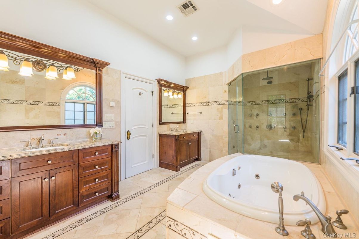 Bathroom, Dual Sink Vanities, Glass Shower, Interior, Recessed Lighting