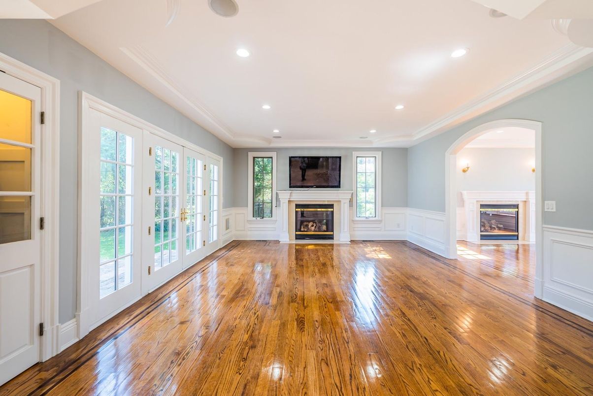 Empty room, Fireplace, Interior, Recessed Lighting, Wood Texture Flooring