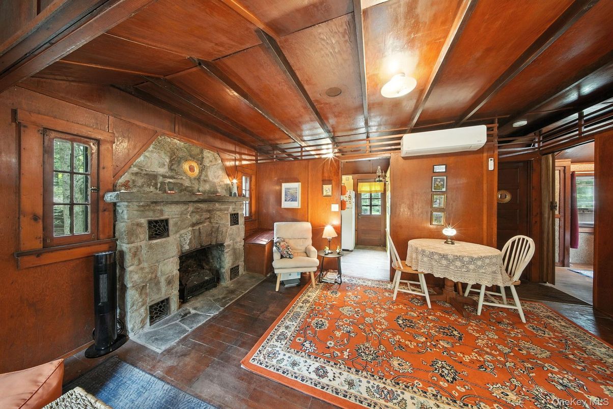 Dining room, Fireplace, Interior, Wooden Beams, Wooden Ceilings, Wooden Walls
